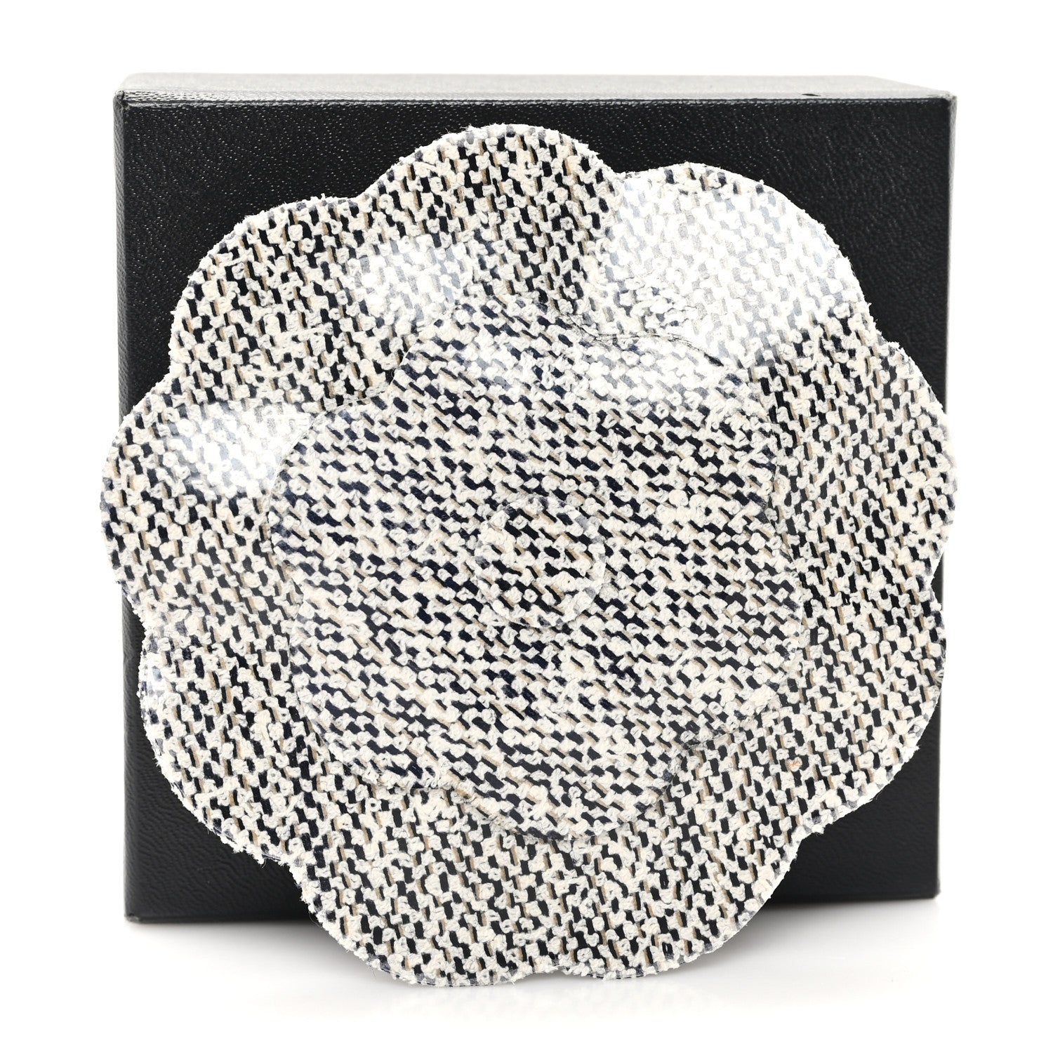 Chanel Patent Tweed Print Camellia Pin Brooch Grey 4 of 4