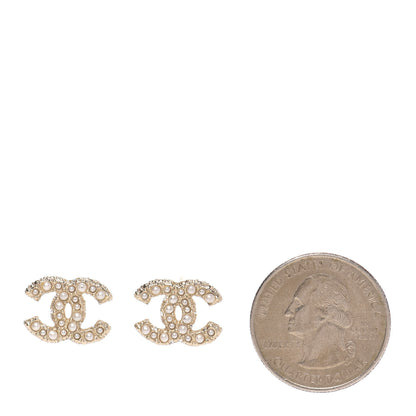 Chanel Pearl Crystal CC Earrings Light Gold 2 of 6
