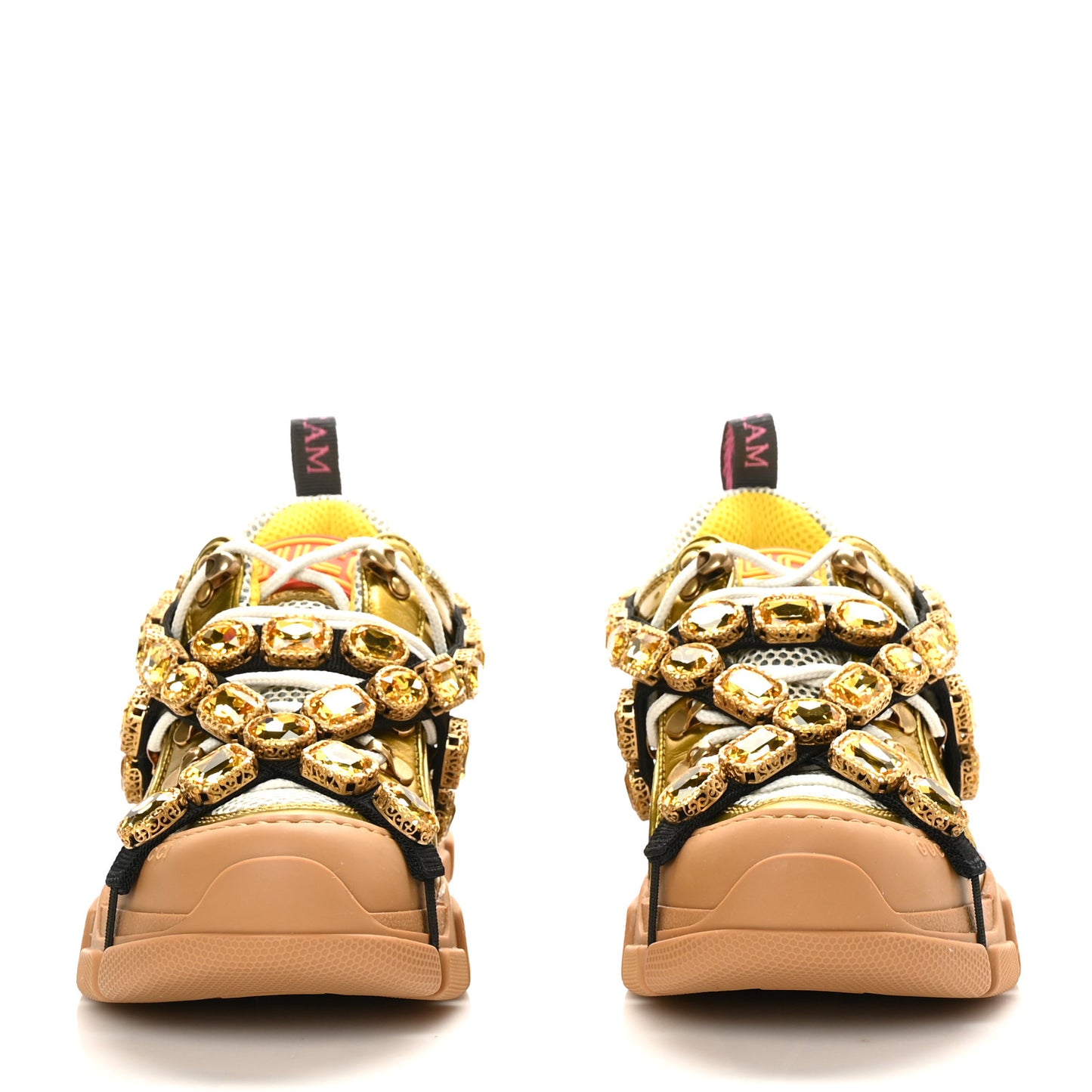 X SEGA Metallic Calfskin Mesh Removable Crystals Womens Flashtrek Sneakers 36.5 Oro Vecchio Mystic White Silver