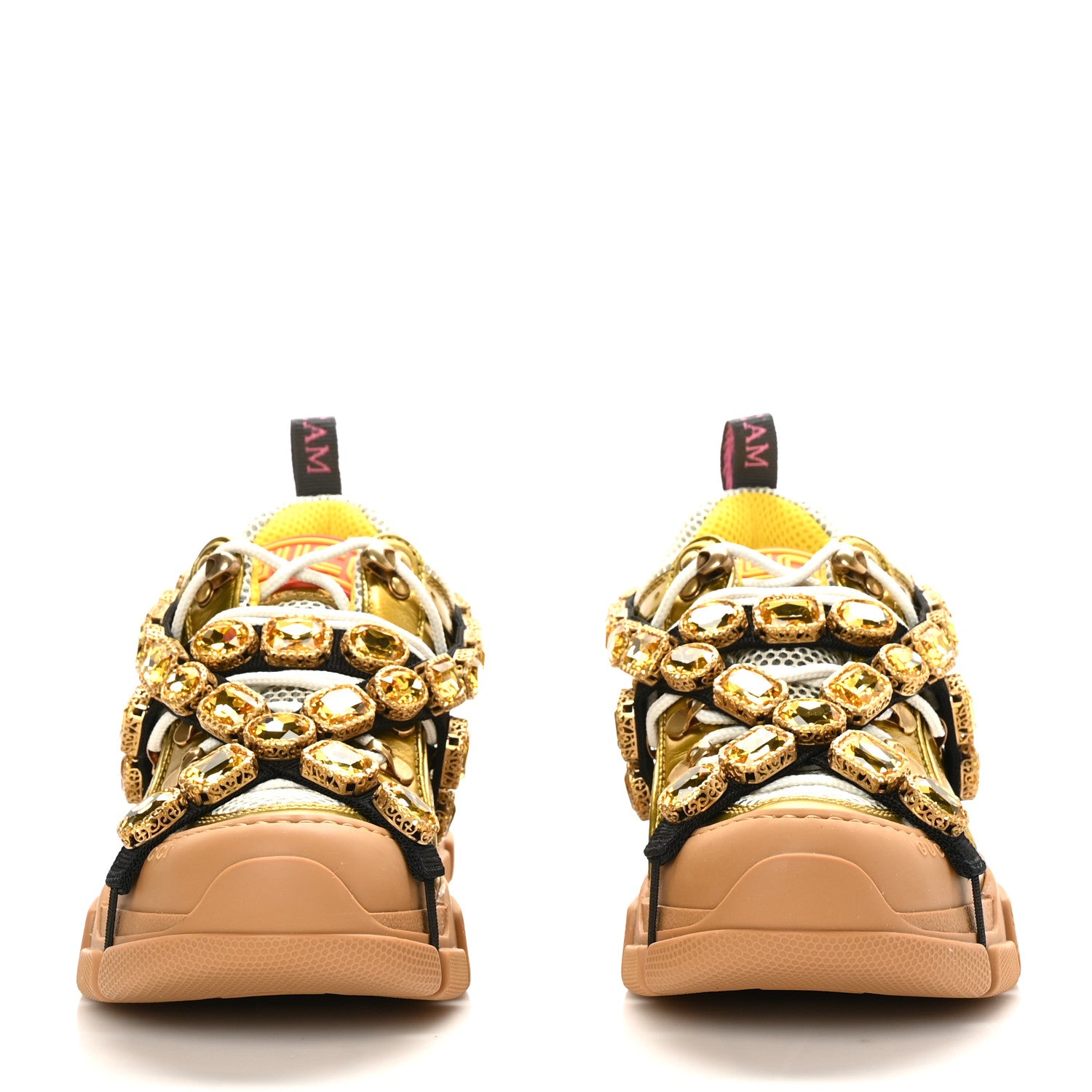 Gucci X SEGA Metallic Calfskin Mesh Removable Crystals Womens Flashtrek Sneakers 36.5 Oro Vecchio Mystic White Silver 2 of 6