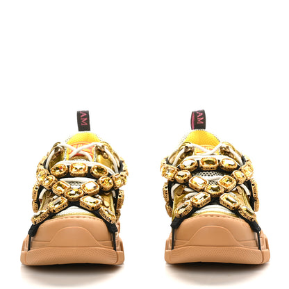 Gucci X SEGA Metallic Calfskin Mesh Removable Crystals Womens Flashtrek Sneakers 36.5 Oro Vecchio Mystic White Silver 2 of 6