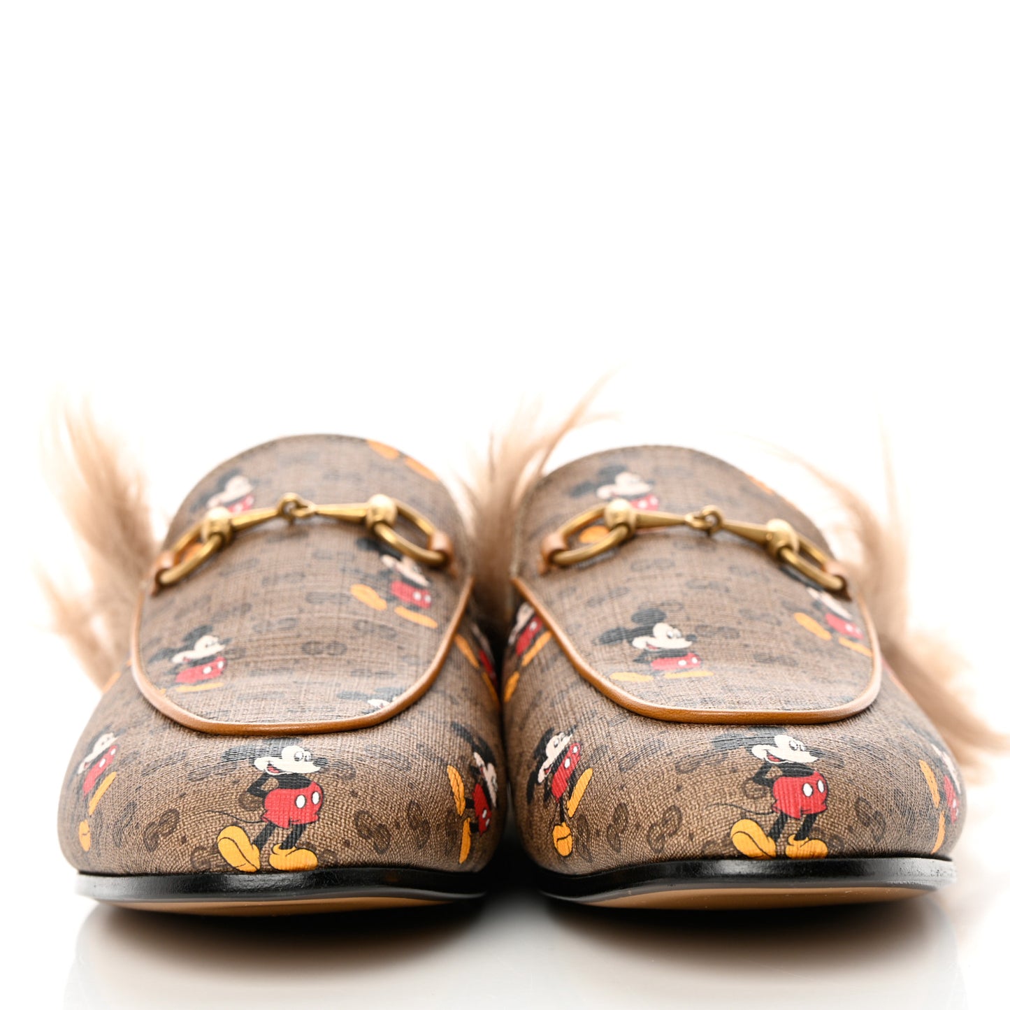 X DISNEY Mini Vintage GG Supreme Monogram Mickey Mouse Fur Womens Princetown Slippers 37.5 Beige Vintage Sun Oil