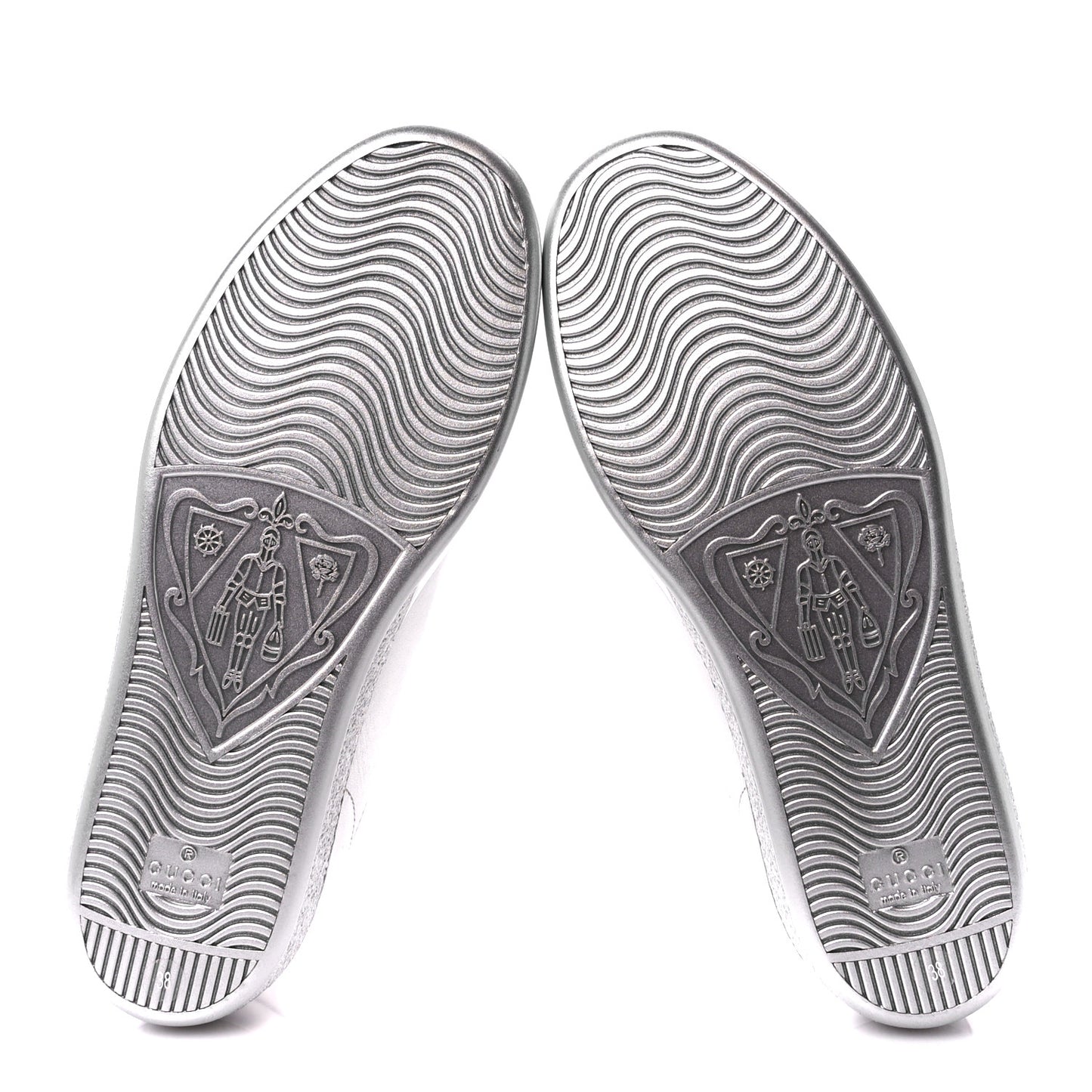 Metallic Nappa Interlocking G Perforated Womens Ace Sneakers 38 Silver