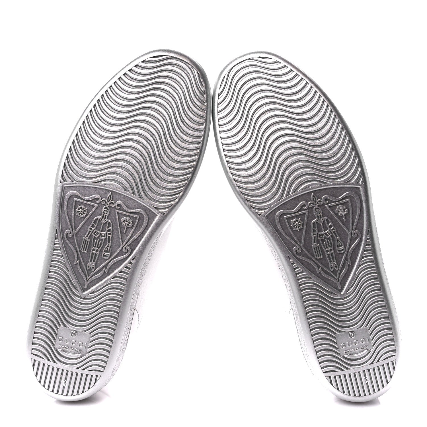 Gucci Metallic Nappa Interlocking G Perforated Womens Ace Sneakers 38 Silver 5 of 10