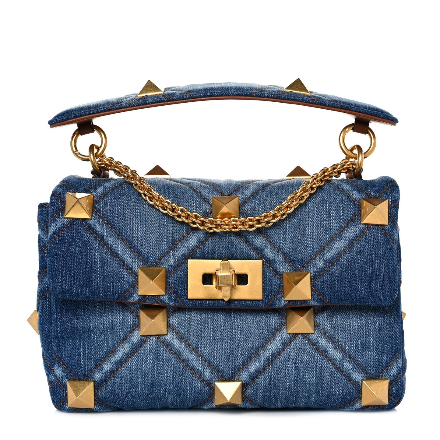 Denim Medium Roman Stud Shoulder Bag Light Denim Selleria