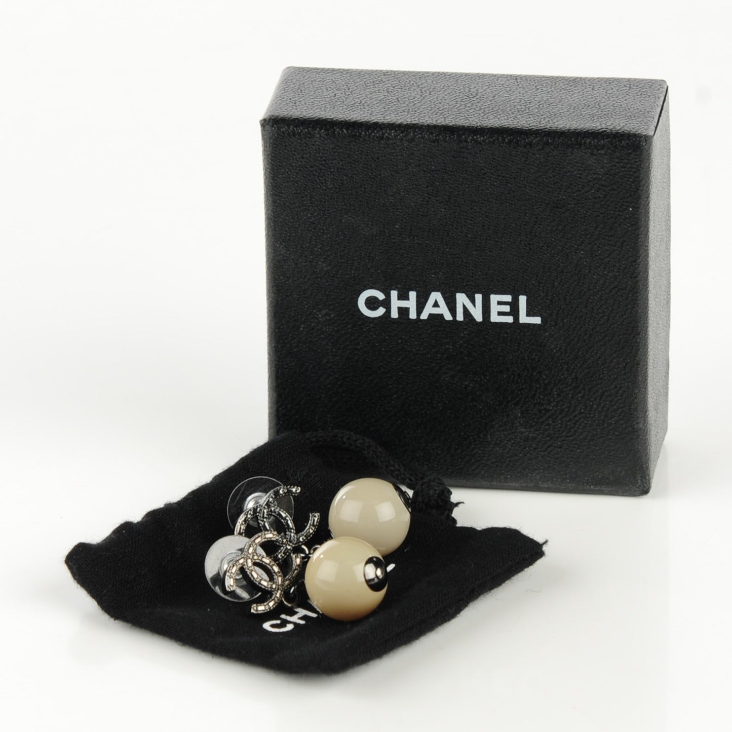 Ruthenium CC Bead Drop Earrings