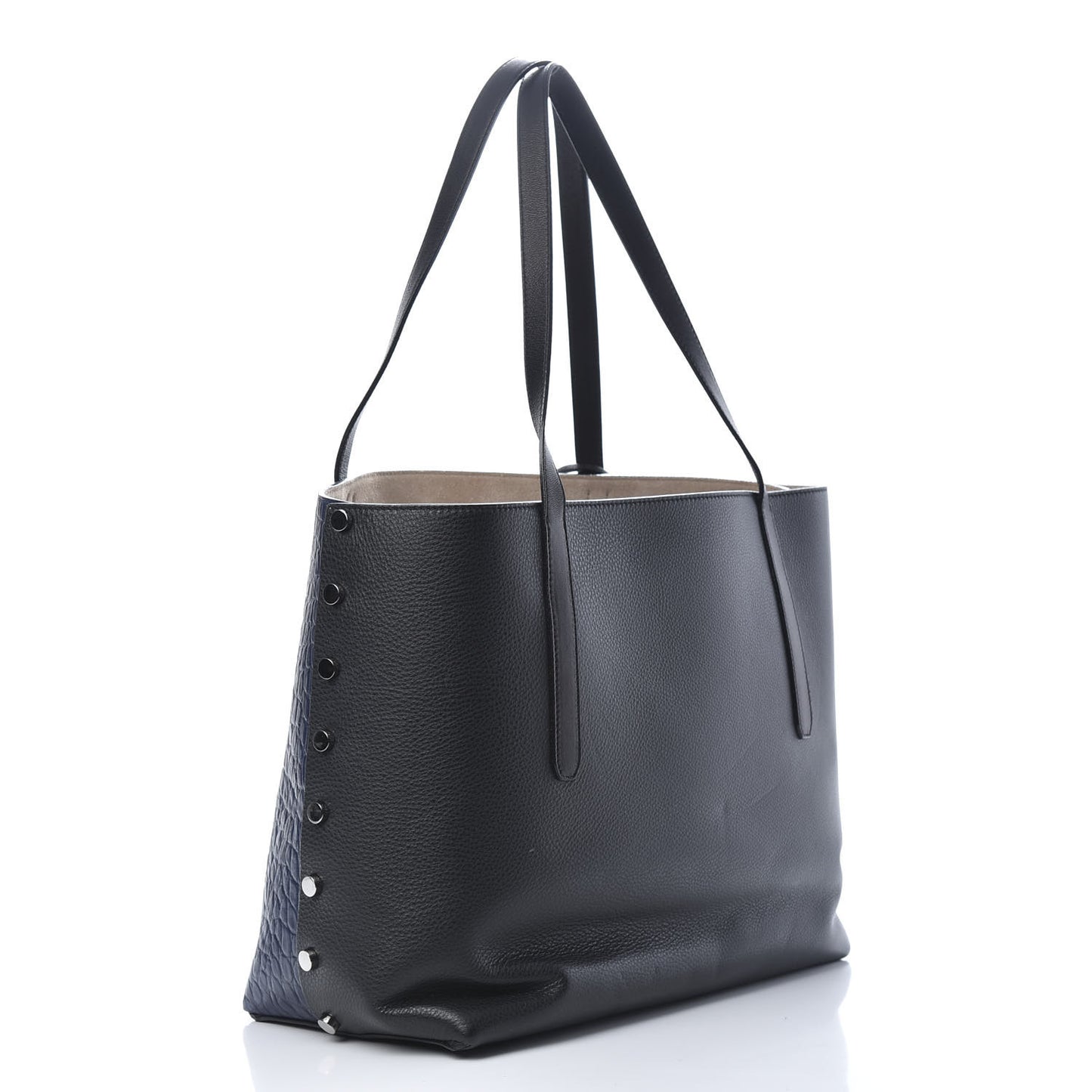 Crocodile Embossed Satin Calfskin Twist East West Tote Steel Blue