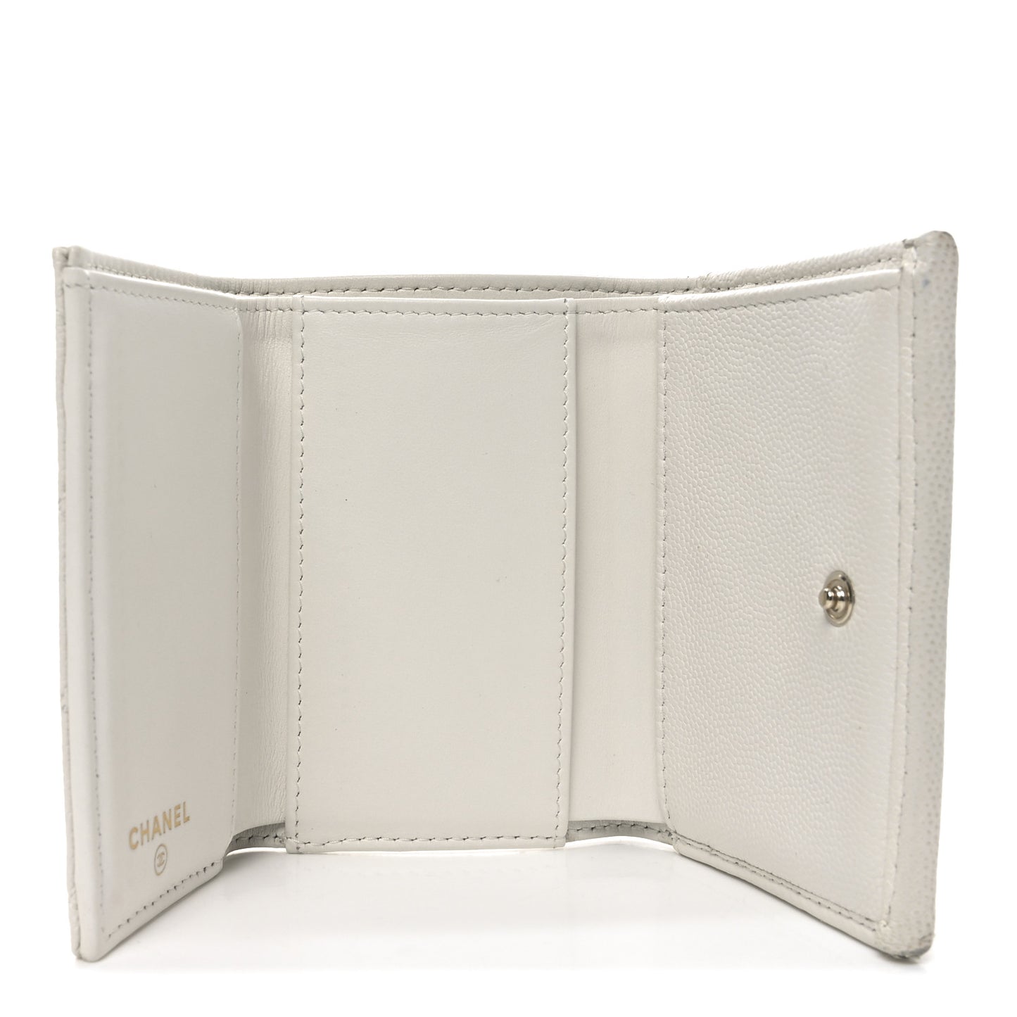 Caviar Quilted Crystal CC Small Flap Wallet White