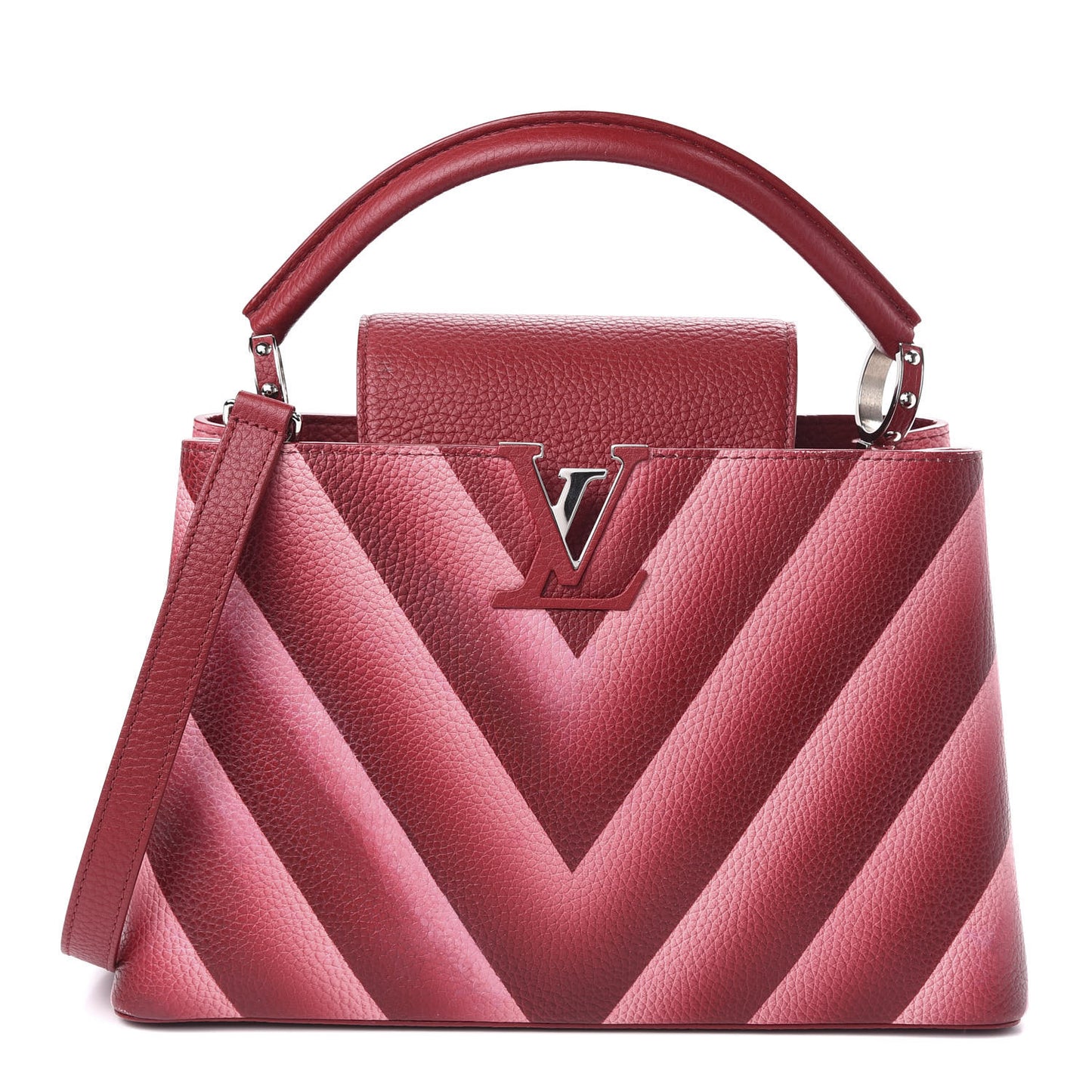 Taurillon Chevron Capucines PM Cherry