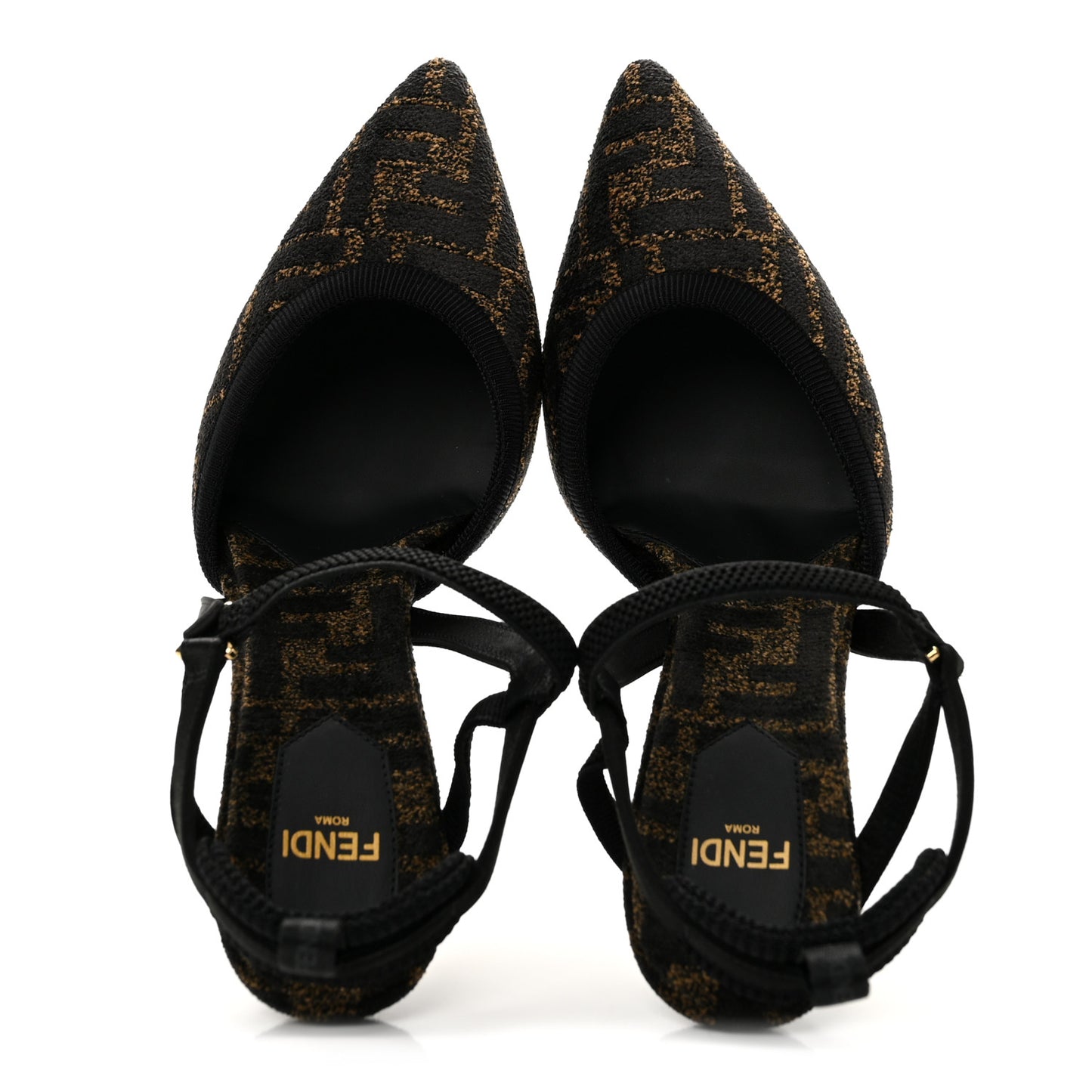 Fabric Jacquard FF Colibri Lite 85mm Slingback Pumps 36 Tobacco Black