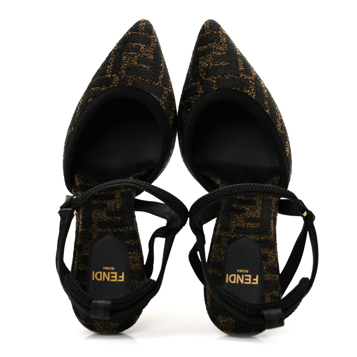 Fendi Fabric Jacquard FF Colibri Lite 85mm Slingback Pumps 36 Tobacco Black 2 of 8