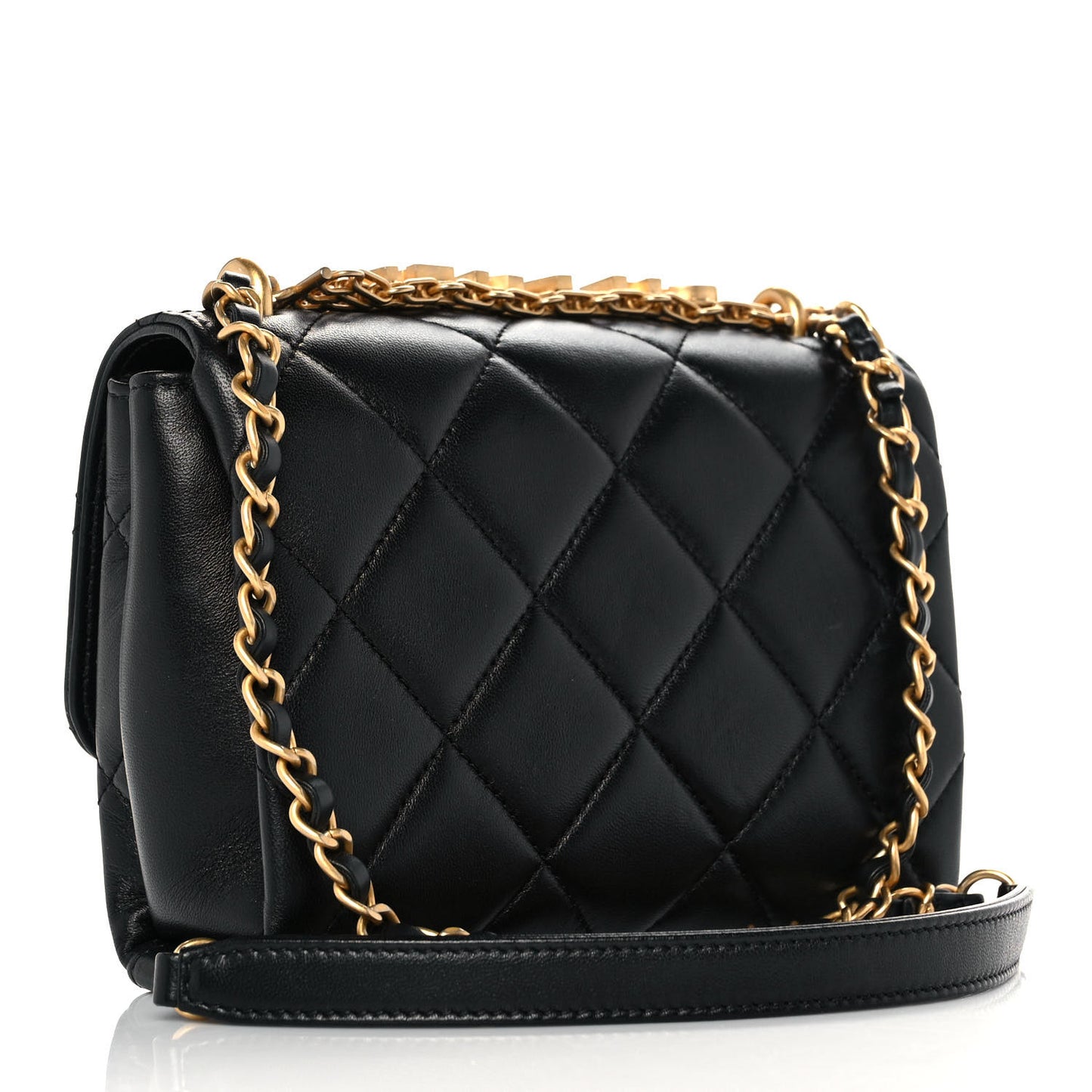 Lambskin Quilted Mini CC Crystal Logo Chain Flap Black