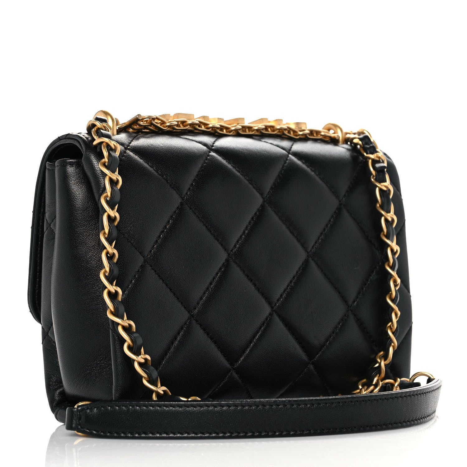 Chanel Lambskin Quilted Mini CC Crystal Logo Chain Flap Black 2 of 9