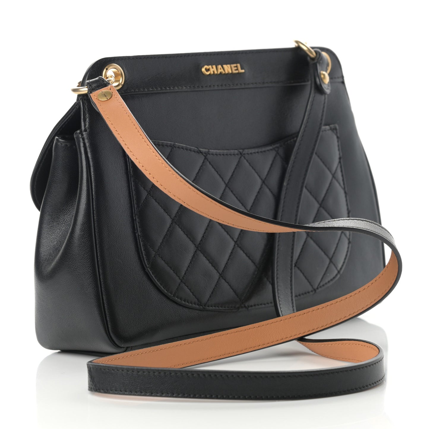 Lambskin Quilted Curved Flap Black
