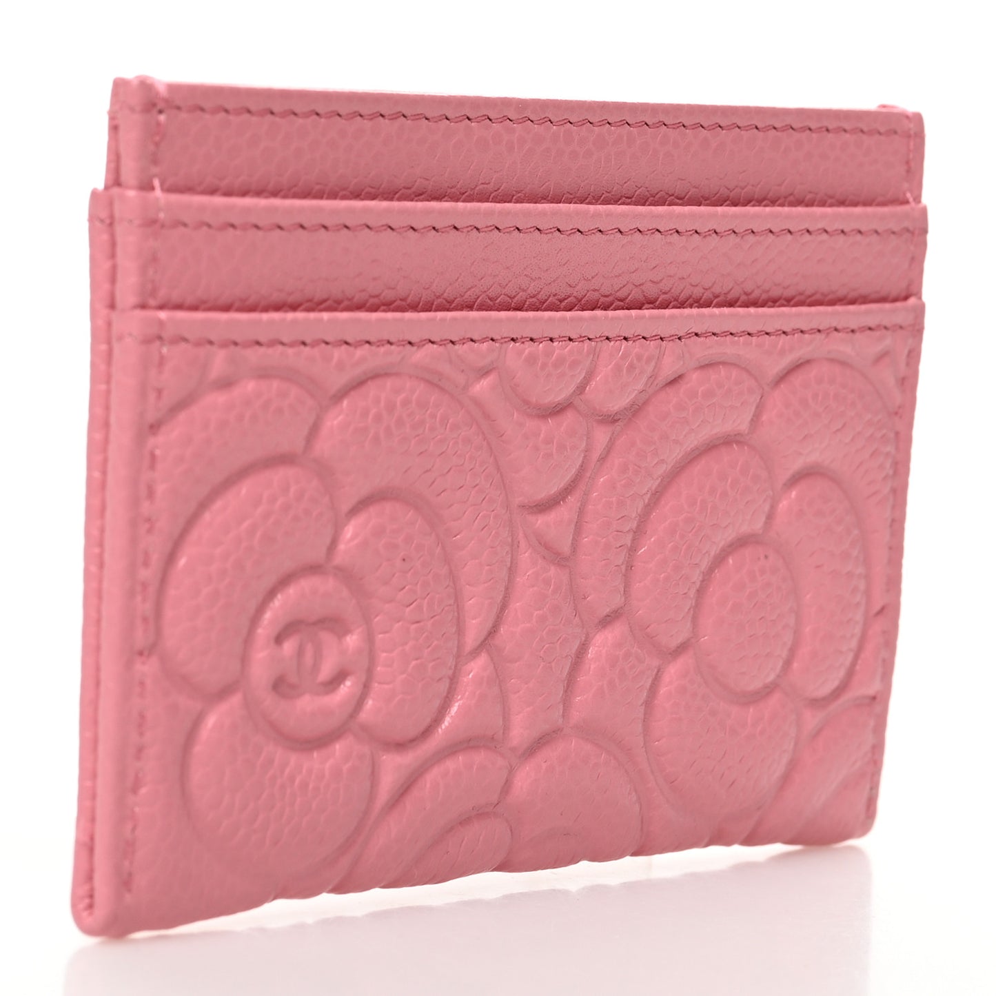Caviar Camellia Embossed Card Holder Pink