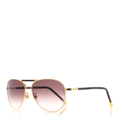 Louis Vuitton Damier Ebene Conspiration Pilote Aviator Sunglasses Z0202U Gold 1 of 9