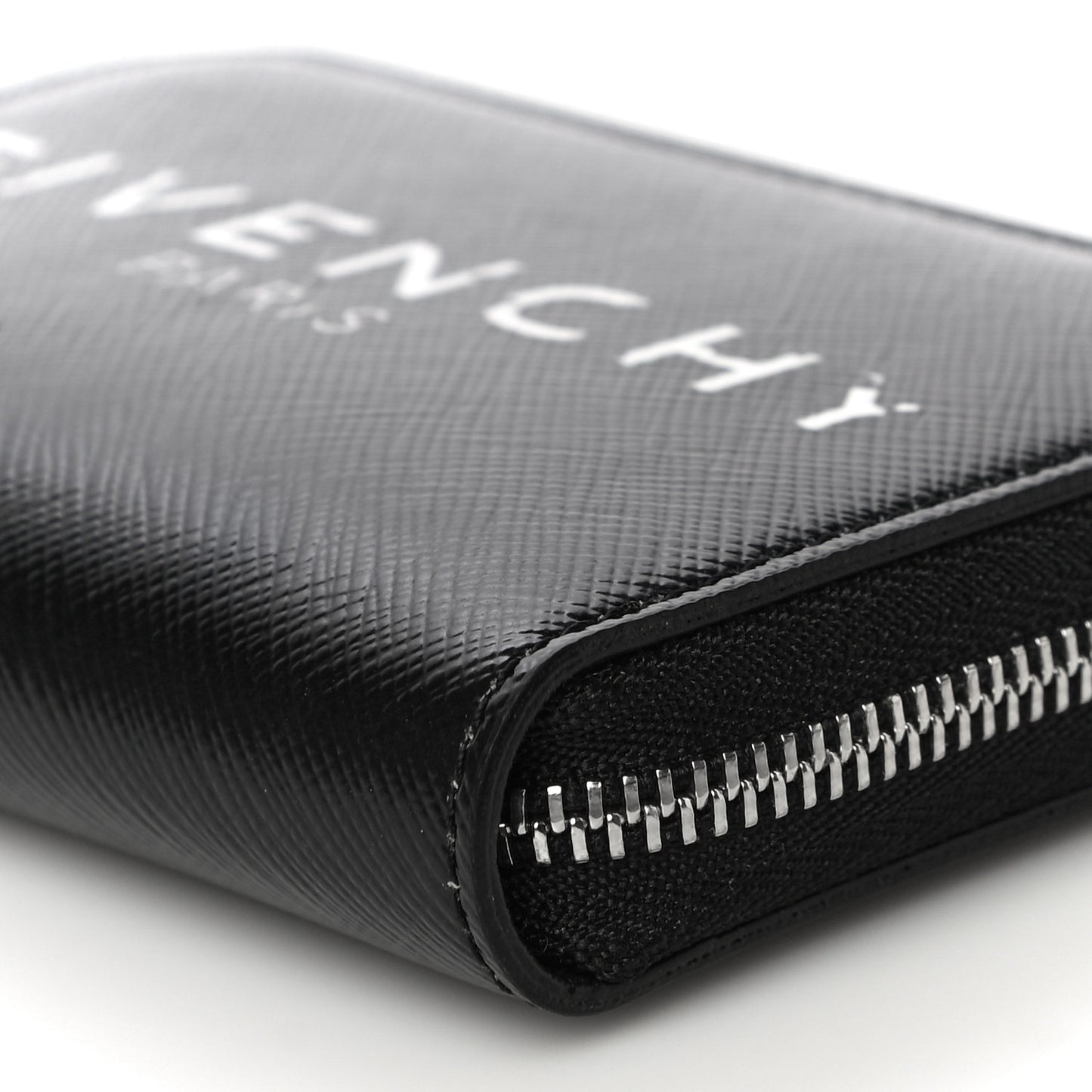 Calfskin Logo Print Mini Zip Wallet Black
