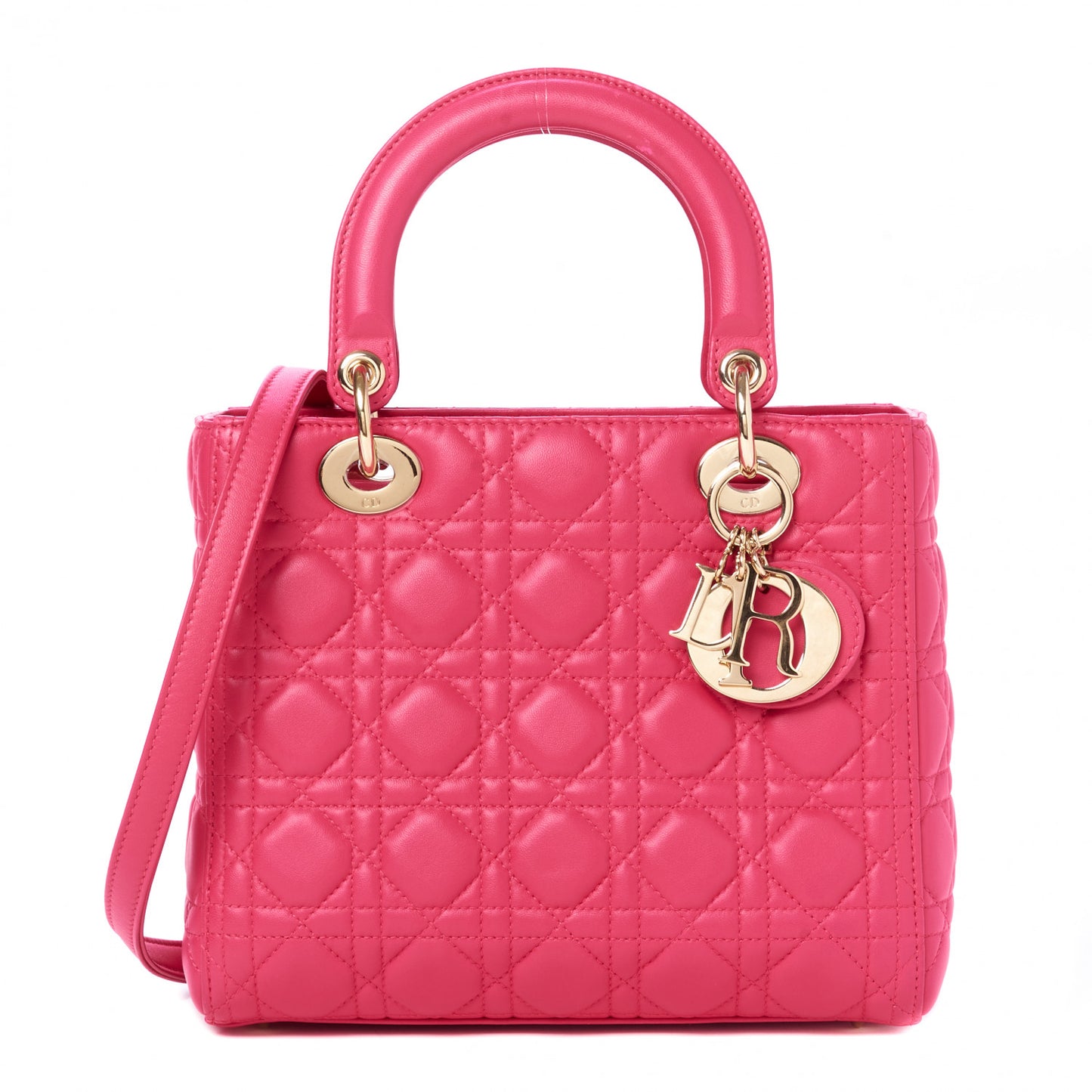Lambskin Cannage Medium Lady Dior Fuchsia