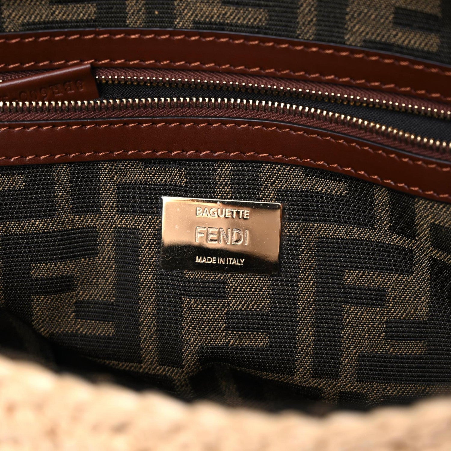 Fendi Straw Vitello King Woven Baguette Natural Ghianda 5 of 10