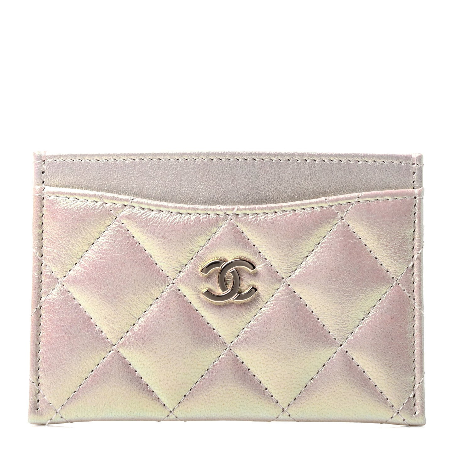 Iridescent Lambskin Quilted Card Holder Ivory
