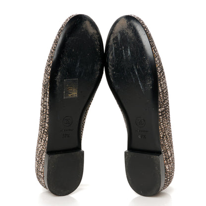 Chanel Fantasy Fabric Grosgrain CC Mocassin Loafers 37.5 Silver Black 6 of 10