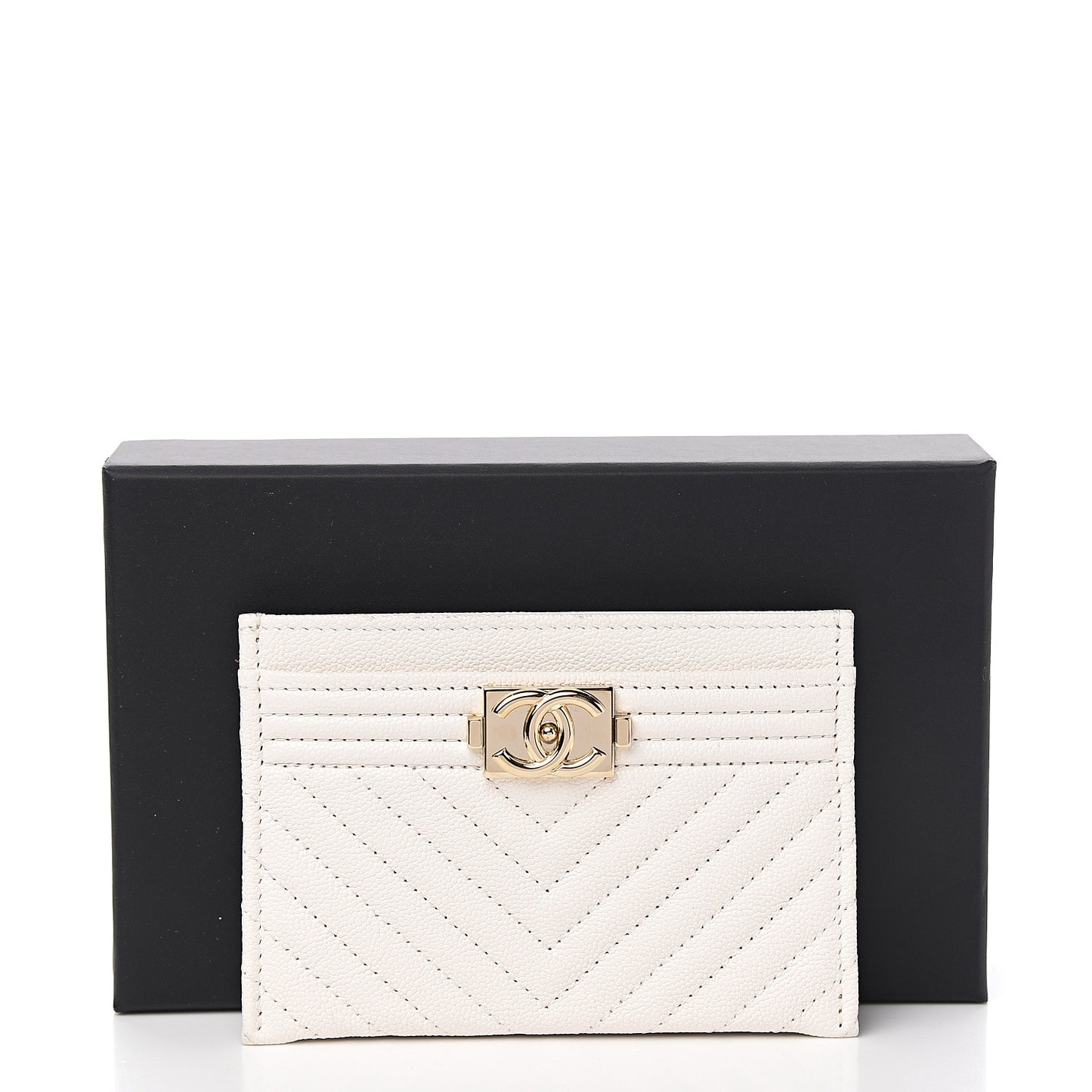 Caviar Chevron Quilted Boy Card Holder White