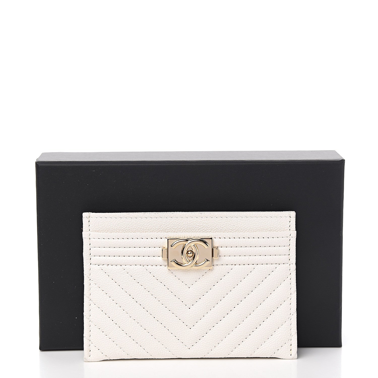 Chanel Caviar Chevron Quilted Boy Card Holder White 8 of 8