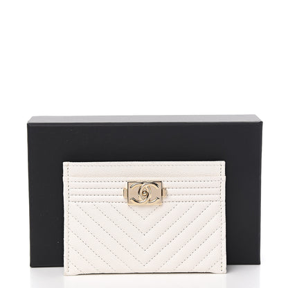 Chanel Caviar Chevron Quilted Boy Card Holder White 8 of 8
