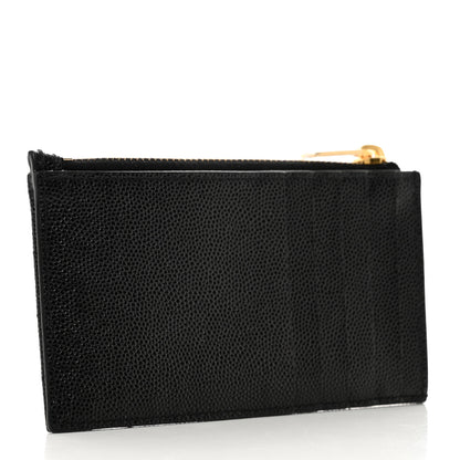 Saint Laurent Grain De Poudre Matelasse Chevron Monogram Fragments Zippered Card Case Black 3 of 8