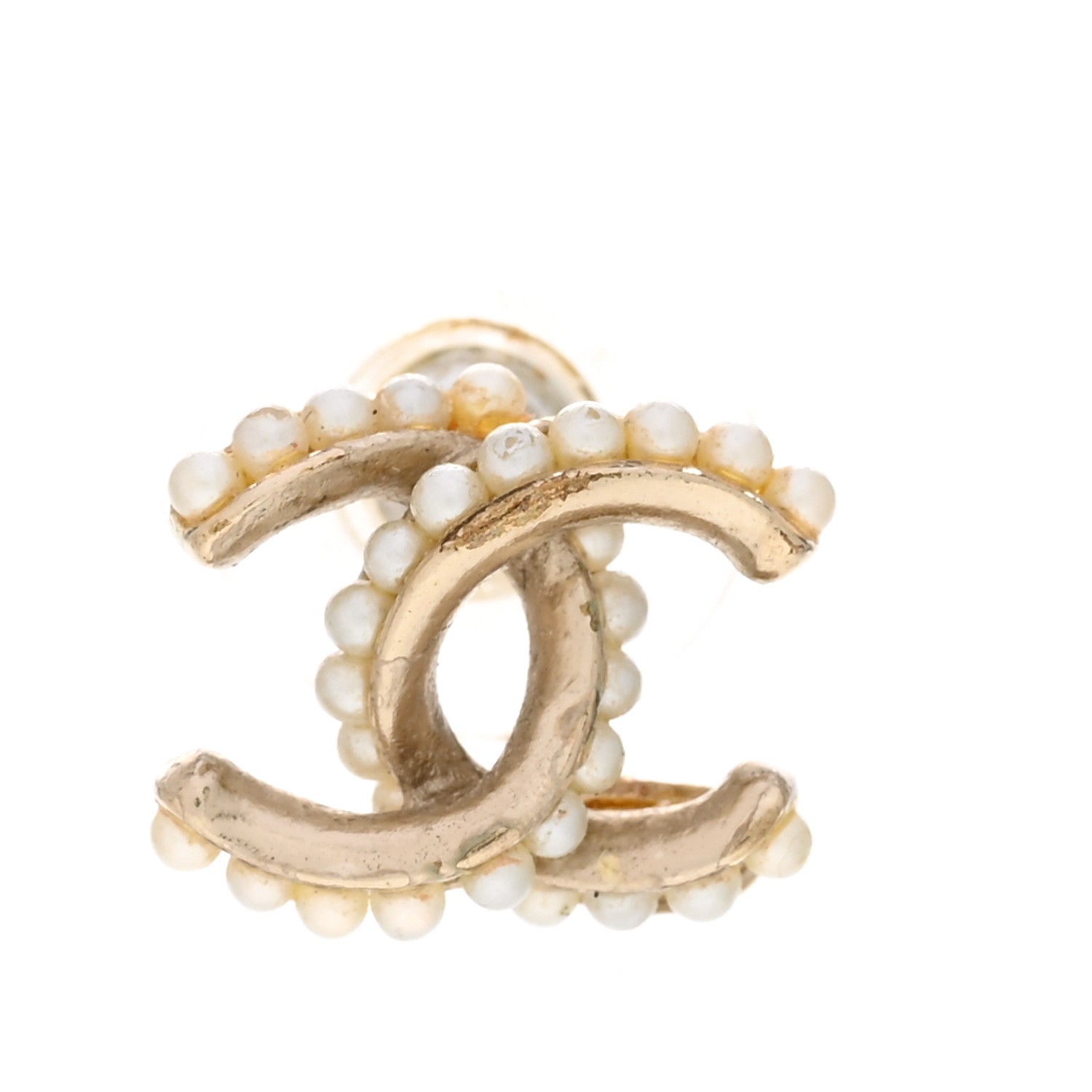 Chanel Pearl Twisted CC Earrings Light Gold White 5 of 7
