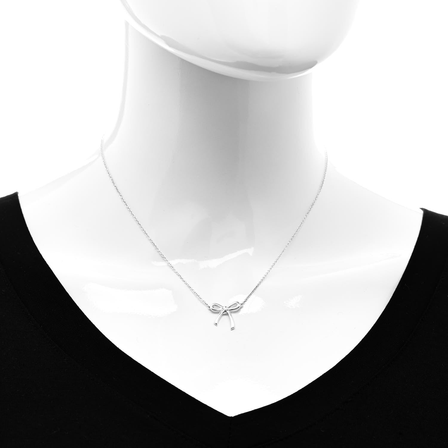 Tiffany Sterling Silver Small Bow Pendant Necklace 2 of 5