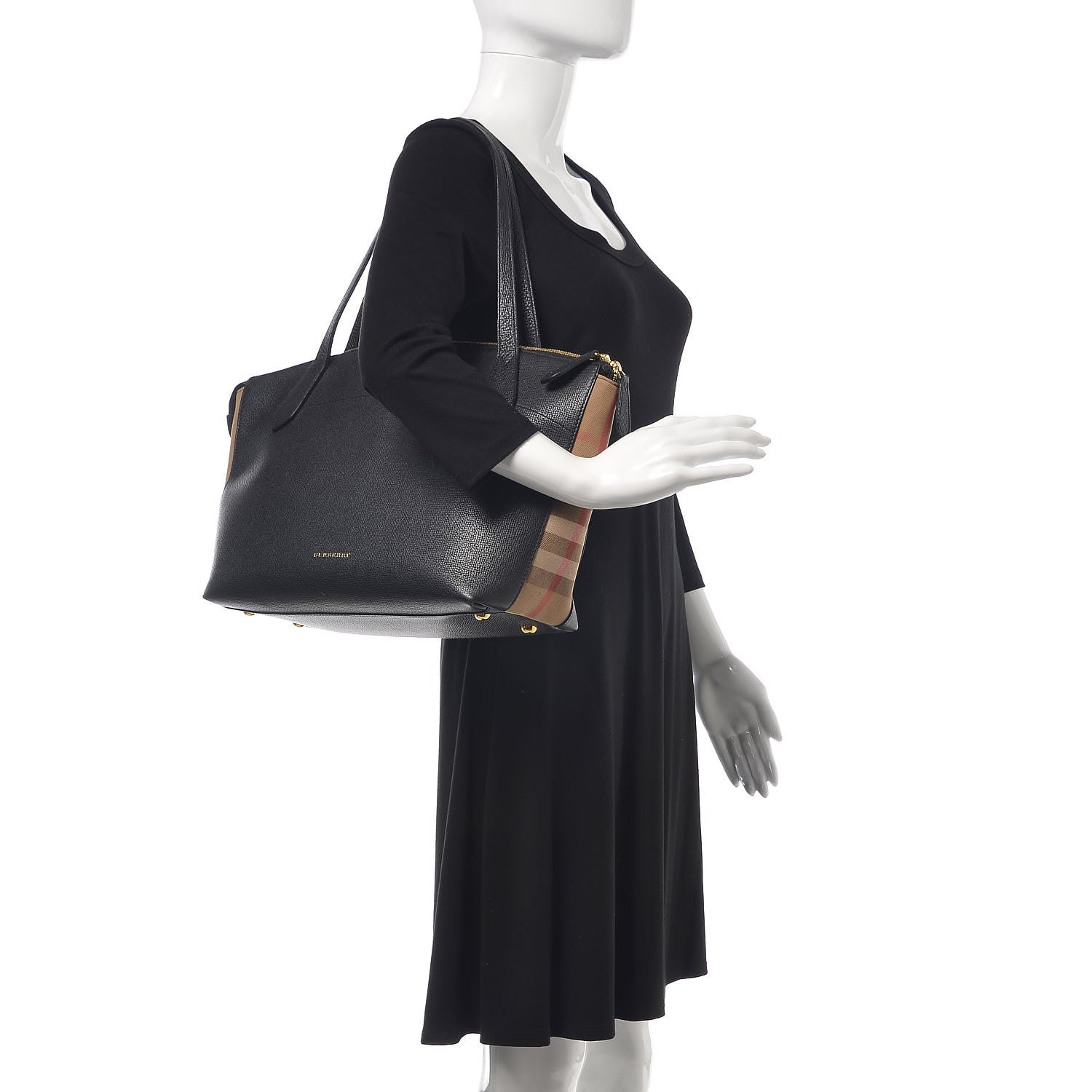 Burberry Derby Calfskin House Check Medium Welburn Tote Black 2 of 13