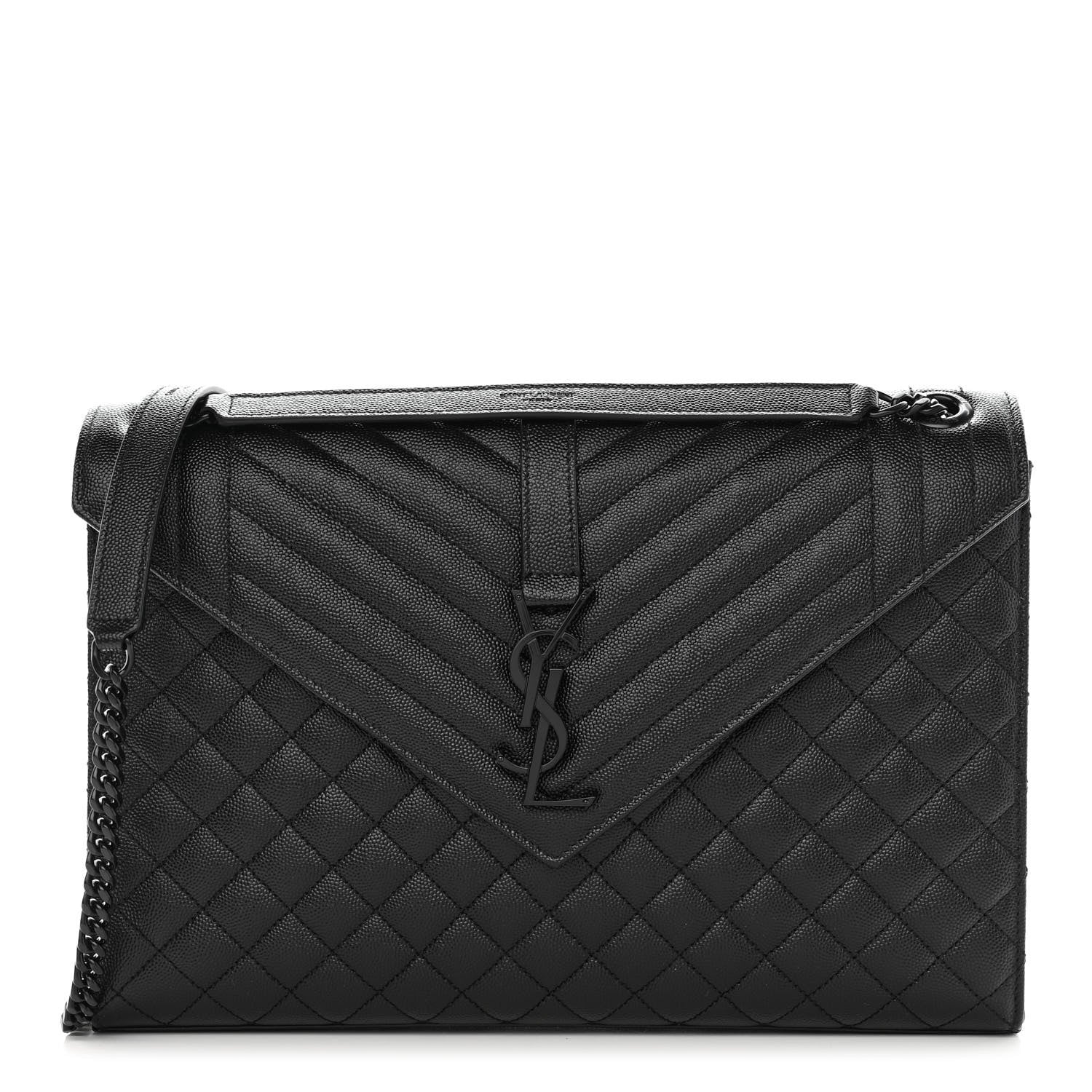 Saint Laurent Grain De Poudre Textured Mixed Matelasse Large Triquilt Monogram Monochrome Satchel Black 1 of 10