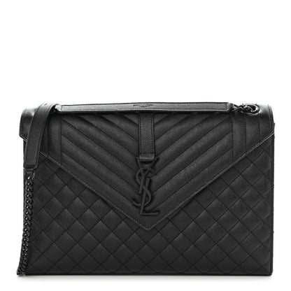 Saint Laurent Grain De Poudre Textured Mixed Matelasse Large Triquilt Monogram Monochrome Satchel Black 1 of 10