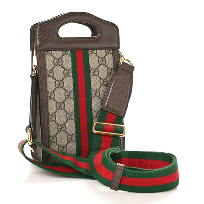 Gucci GG Supreme Monogram Textured Dollar Calfskin Web Mini Ophidia Top Slip Handle Crossbody Bag Beige Ebony New Acero 3 of 7