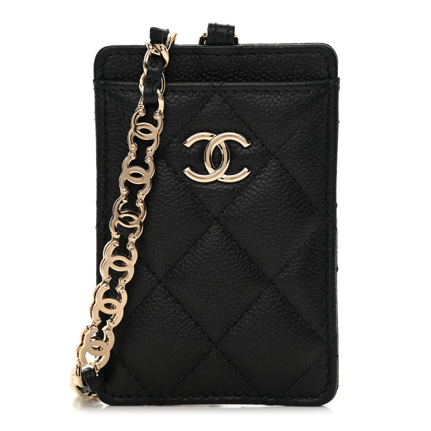 Caviar Quilted Tiny CC Card Holder On Chain Black