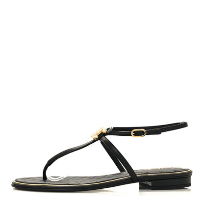 Chanel Lambskin Pearl CC Thong Sandals 37 Black Gold 1 of 8