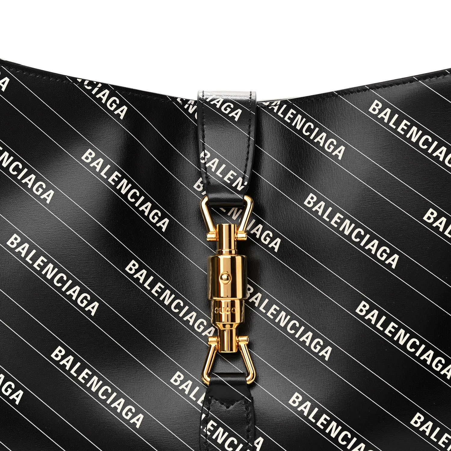 Gucci X BALENCIAGA Calfskin Logo Print Medium Jackie 1961 Hobo Black 8 of 10