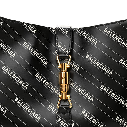 Gucci X BALENCIAGA Calfskin Logo Print Medium Jackie 1961 Hobo Black 8 of 10