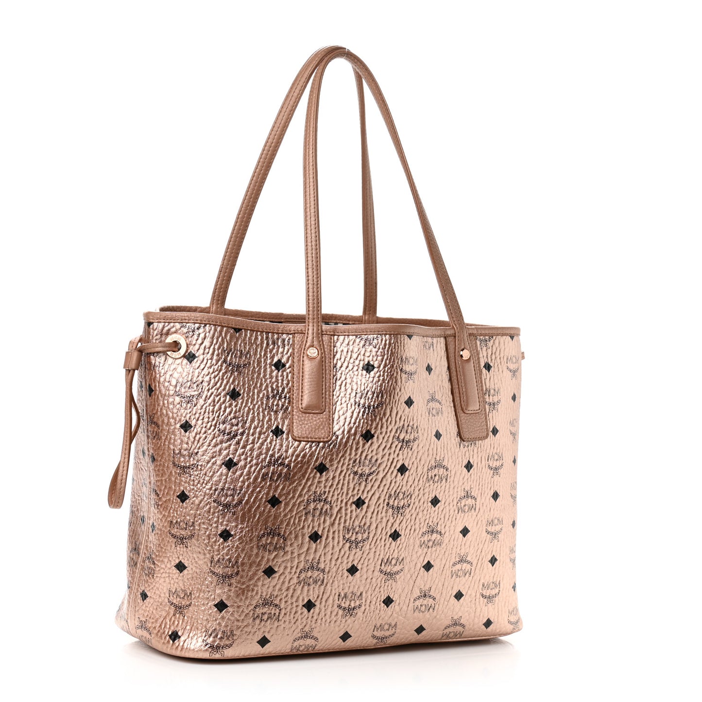 Metallic Visetos Medium Liz Reversible Shopper Tote Champagne Gold