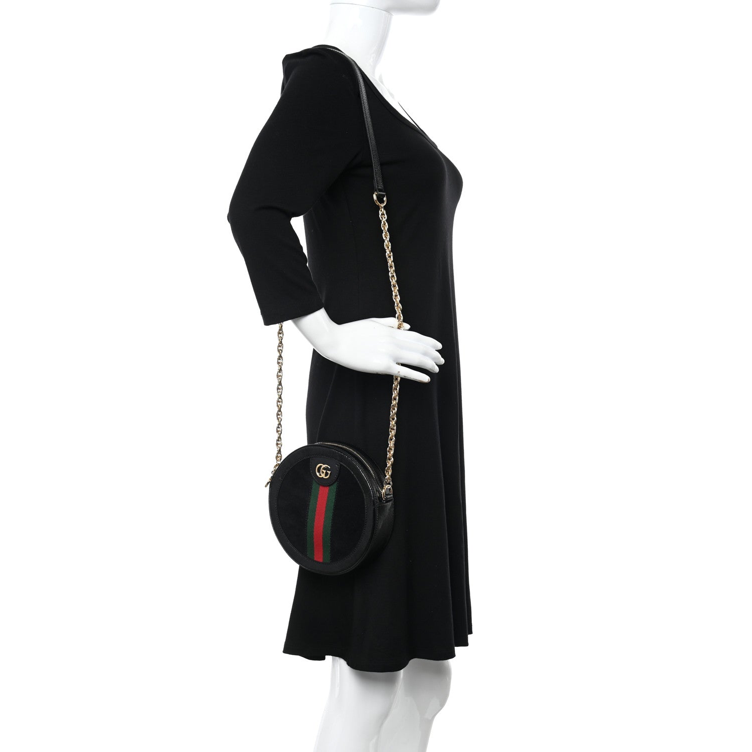 Gucci Suede Patent Web Mini Ophidia Round Shoulder Bag Black 2 of 12