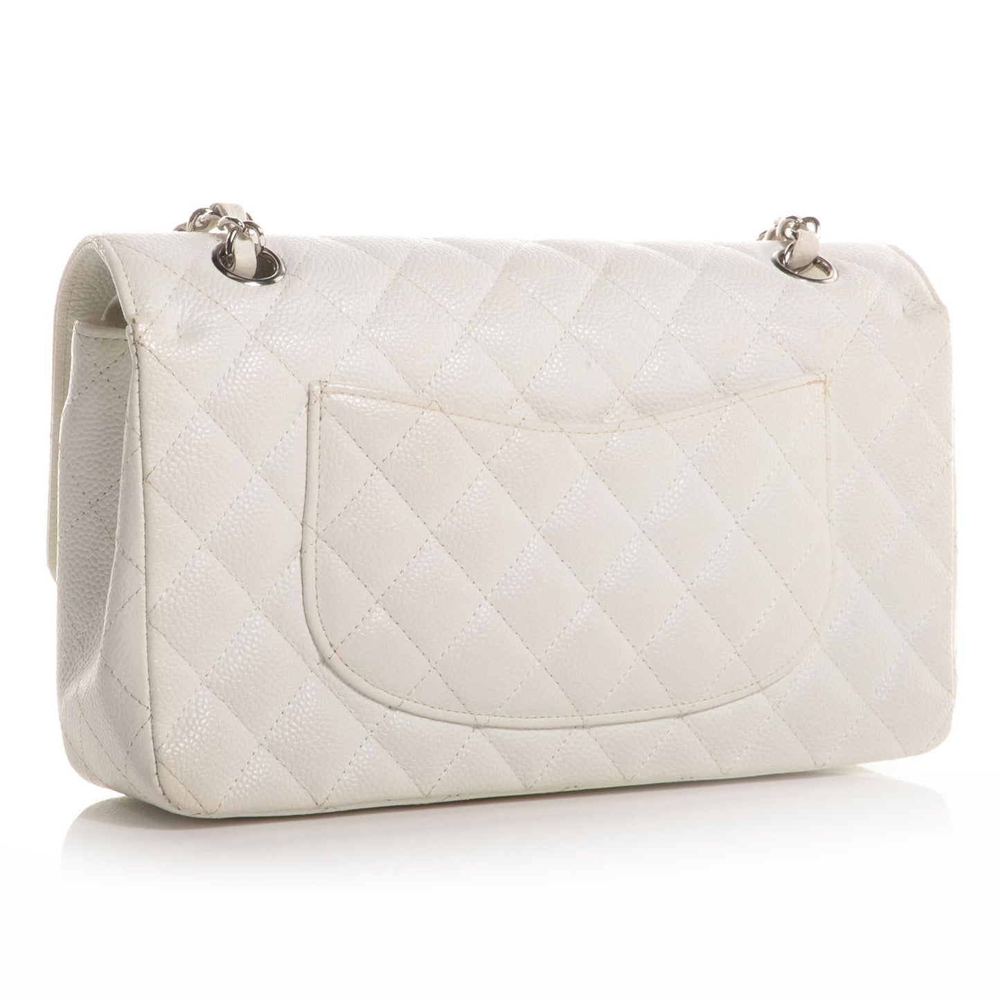 Caviar Quilted Medium Double Flap White