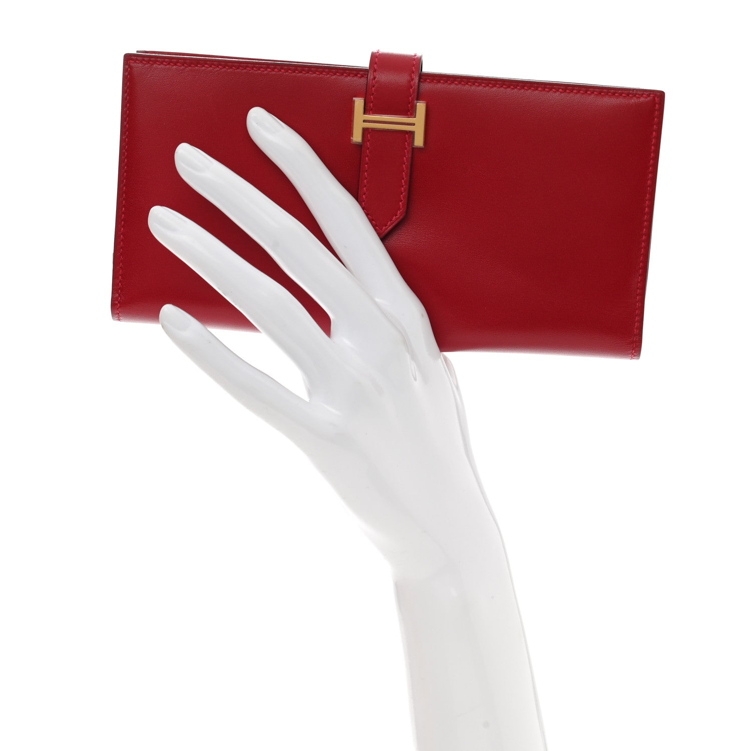 Hermes Tadelakt Bearn Gusset Wallet Rouge Vif 2 of 8