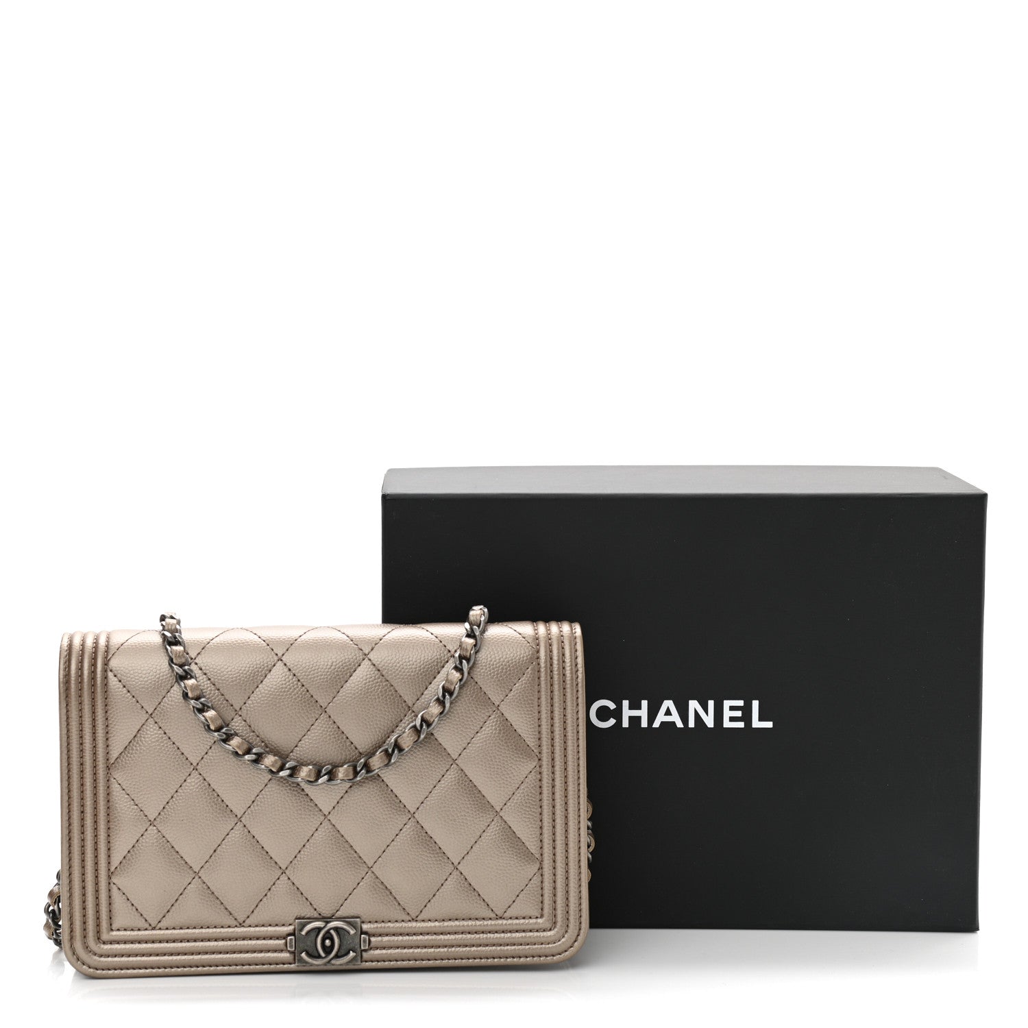 Chanel Metallic Caviar Quilted Boy Wallet On Chain WOC Light Gold 11 of 11
