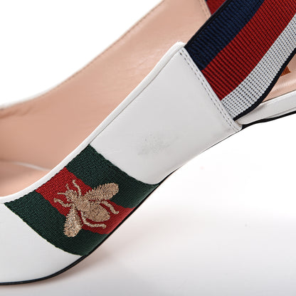 Gucci Malaga Kid Web Sylvie Mid Heel Slingback Pumps 39 White 10 of 11