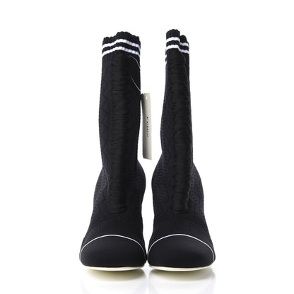 Fendi Stretch Fabric Openwork Rockoko Sock Boots 38 Black White 2 of 8