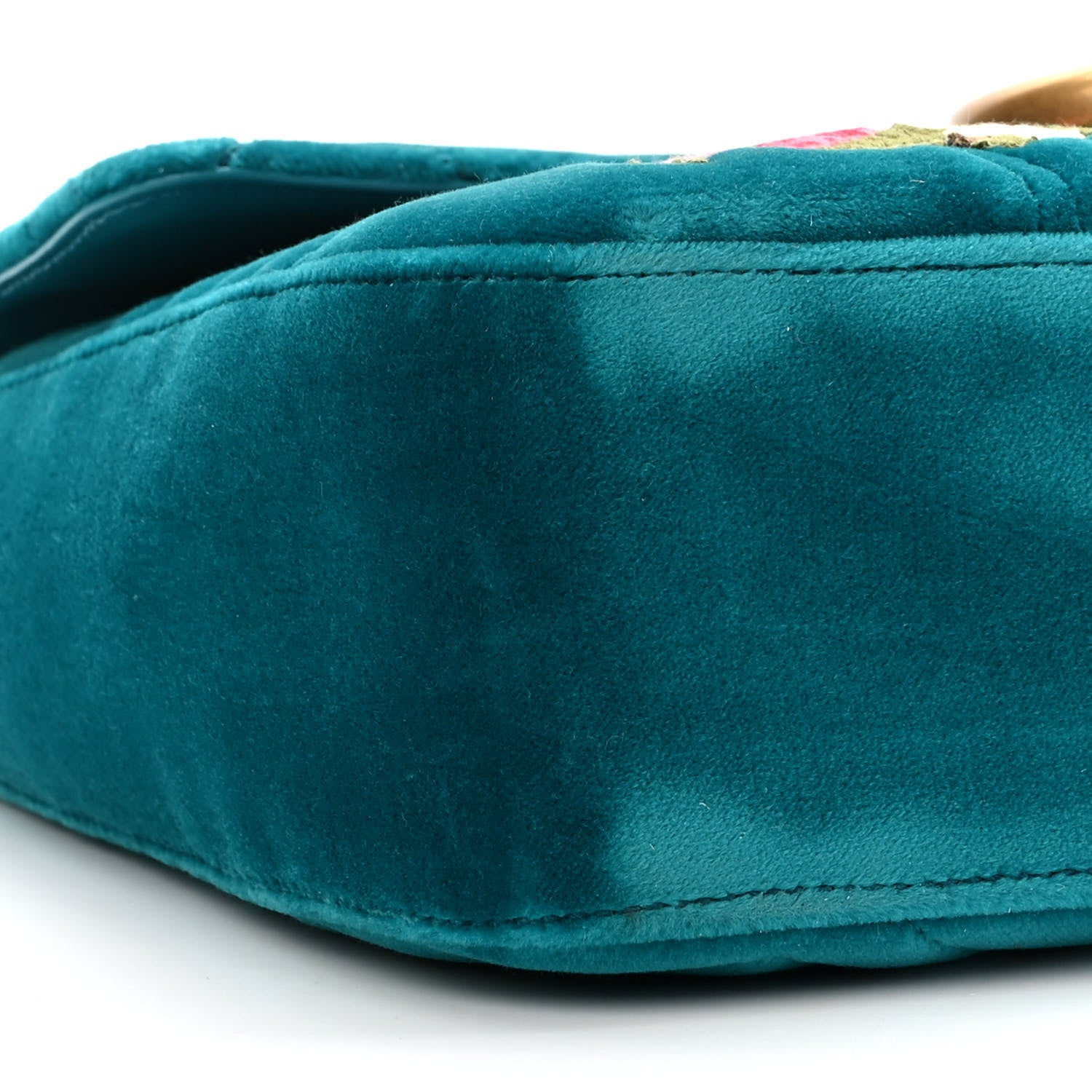 Gucci Velvet Matelasse XXV Embroidered Medium GG Marmont Shoulder Bag Pavone Cyan 9 of 10