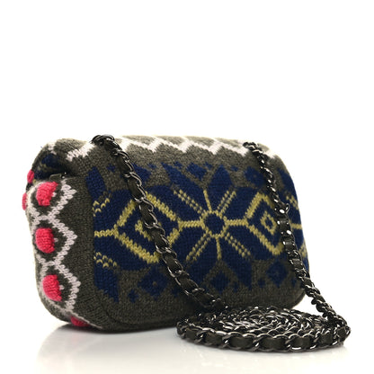 Chanel Cashmere Knit Extra Mini Single Flap Khaki Multicolor 3 of 10