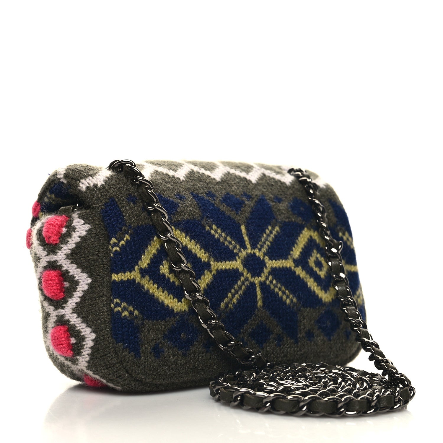 Chanel Cashmere Knit Extra Mini Single Flap Khaki Multicolor 3 of 10