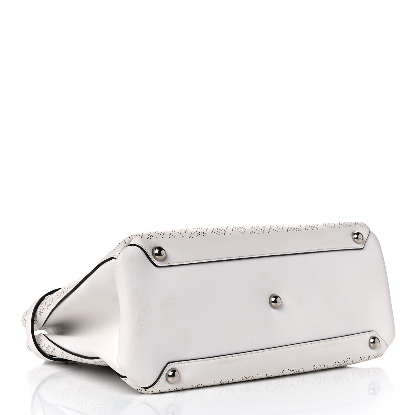 Calfskin Perforated Medium Banner Tote Chalk White